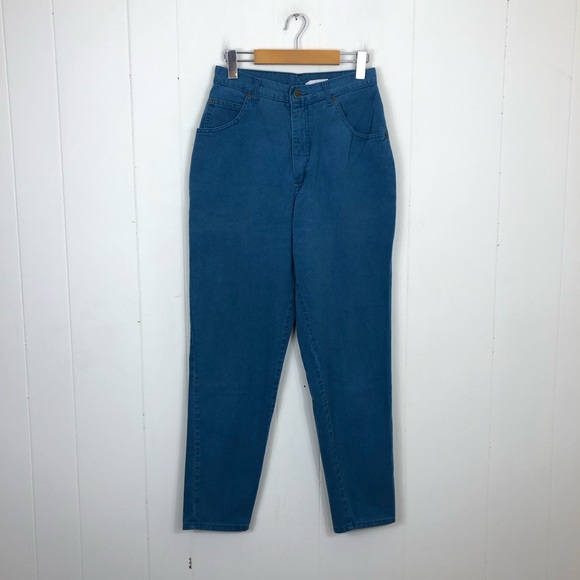Vintage High Waisted Teal Denim Jeans Sz 28 - Picture 2 of 11